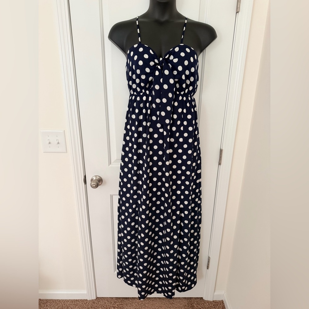 NWT Perfectly Priscilla Polka Dot Maxi Dress in Navy and White